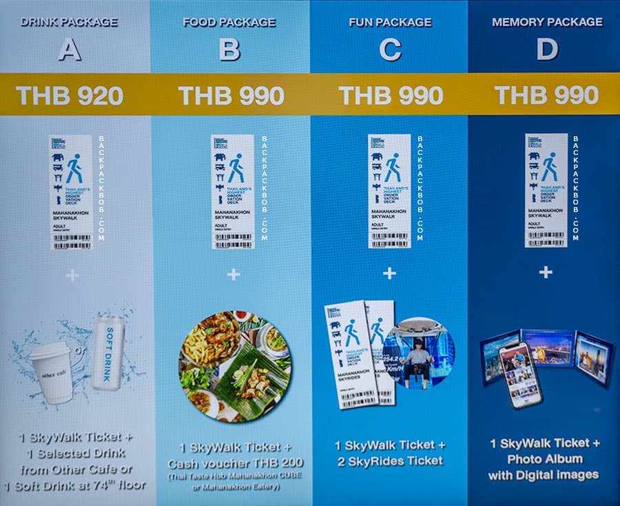 Maha Nakhon Price List for Bangkok SkyWalk