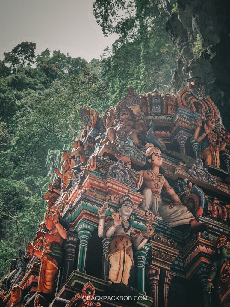 Hindu architecture on the temple roof in Batu. The temple is located inside the Batu Cave interior