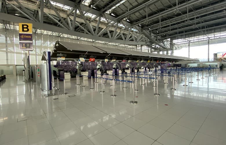 bangkok airport empty check in counter coronavirus