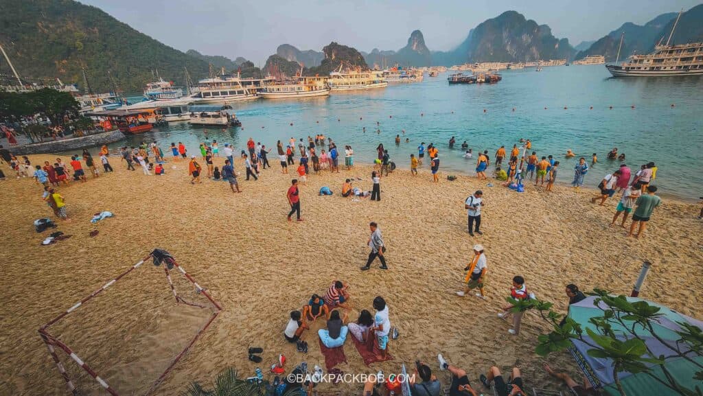 swimming at the beach in ha long bay
