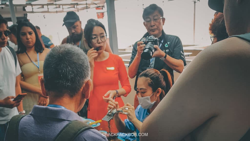 the pearl factory farm is a mandatory stop on all ha long bay boat cruises