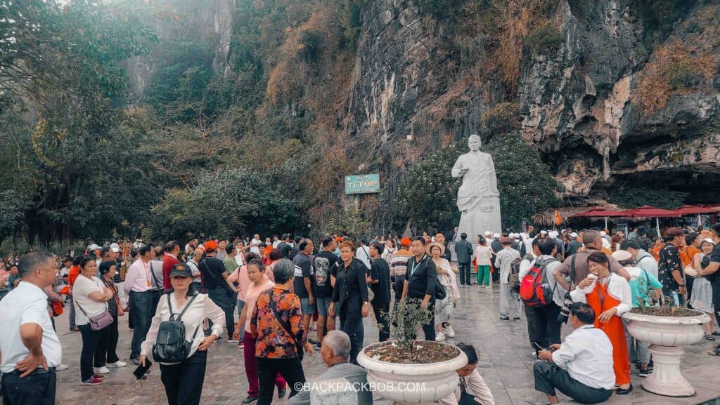 tourists filled the beach at titop island in Ha Long Bay