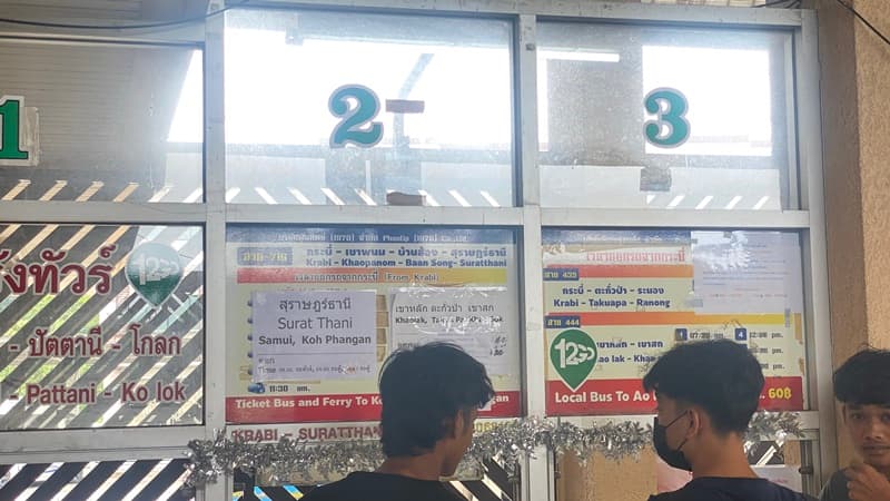 buying tickets at krabi bus terminal