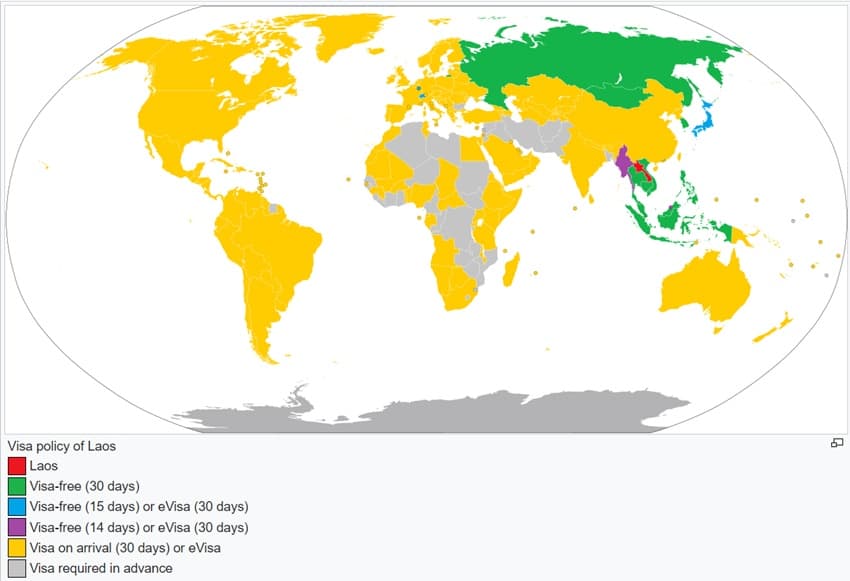 which countries need to have visa on arrival to enter laos