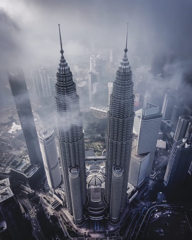 Petronas towers drone Ariel photo