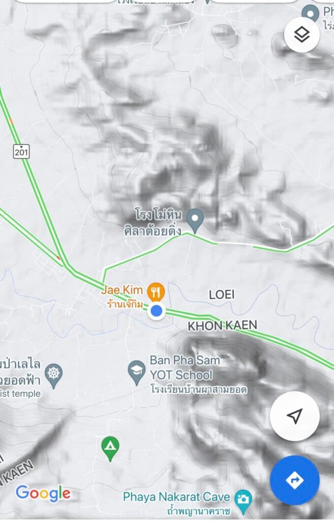 Google Maps location of the Jae Kim Restaurant which acts as the Bus Terminal to connect to the Phu Kradueng National Park