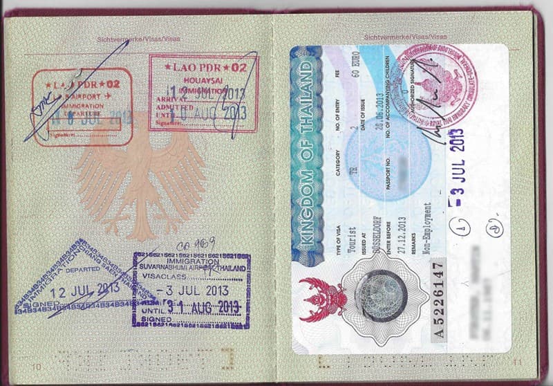 thaialnd tourist visa passport