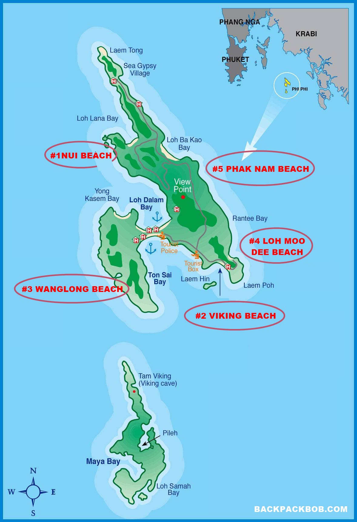 best beaches on phi phi islands map