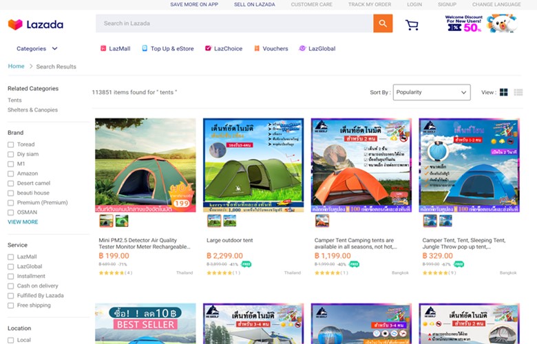 buying camping gear online in thailand