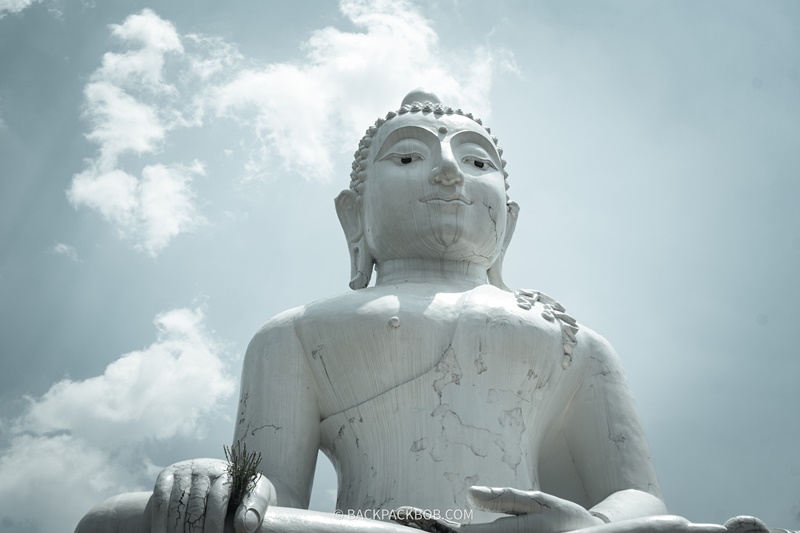 close up shot of pai white buddha big buddha temple face