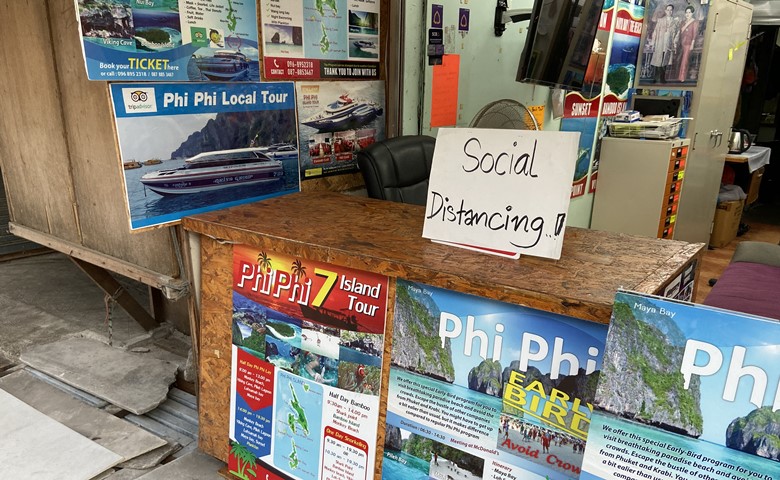 social distancing sign during thailand coronavirus lockdown on island experience