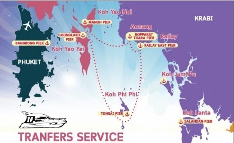 travel from phi phi island to koh yao islands speedboat map