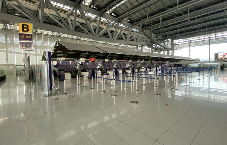 bangkok airport empty check in counter coronavirus