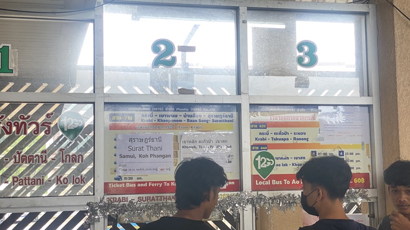 buying tickets at krabi bus terminal