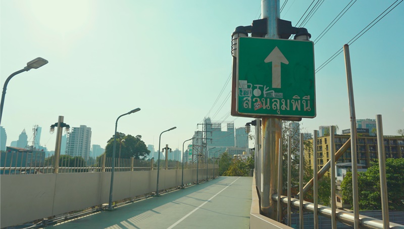 Bangkok Green Bridge With Signpost for Lumpini Park
