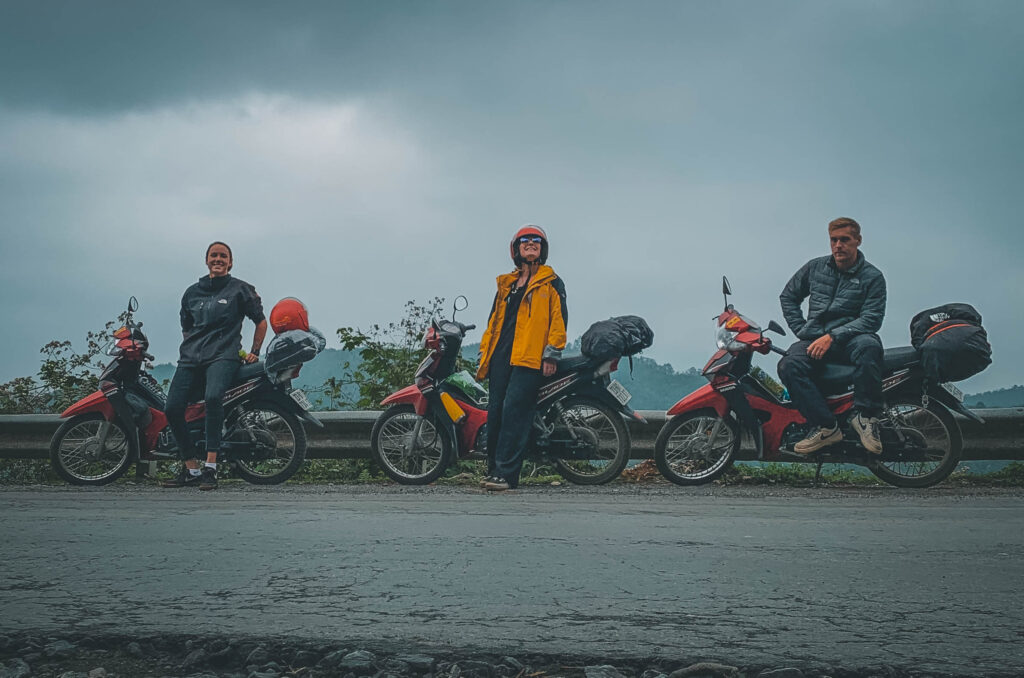 the three of us on motorbikes after completing the Ha Giang Loop Read everything about doing the Ha Giang loop