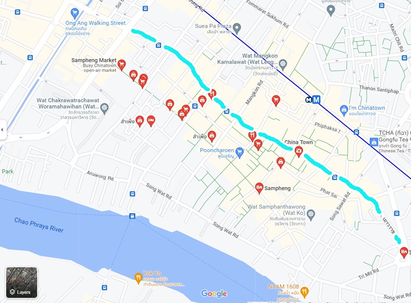 Map of Yaowarat Road in china town bangkok