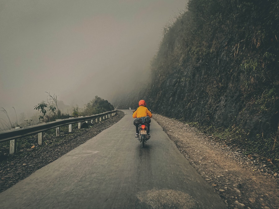 fog weather fog on ha giang loop riding motorbike tour in vietnam