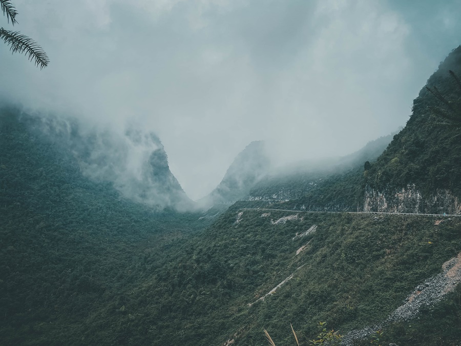 mountain road through ha giang in vietnam