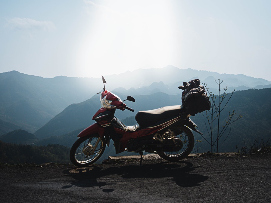rented Motorcycle parked on the Ha Giang Loop in Vietnam