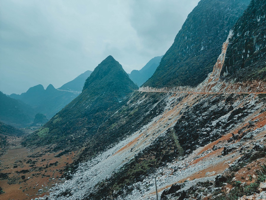 road passing through ha giang loop where recent landslide had occoured