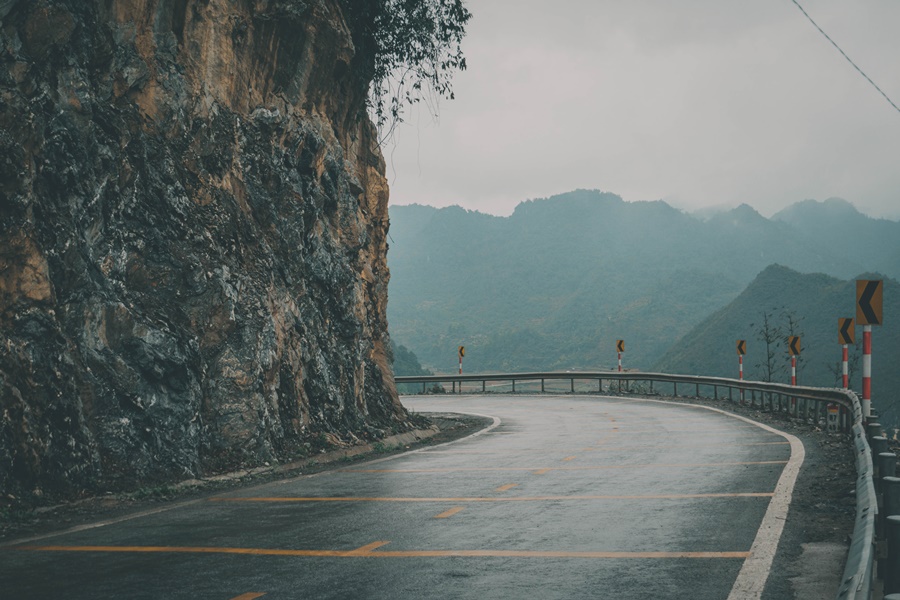 tight corner on the road at ha giang loop vietnam