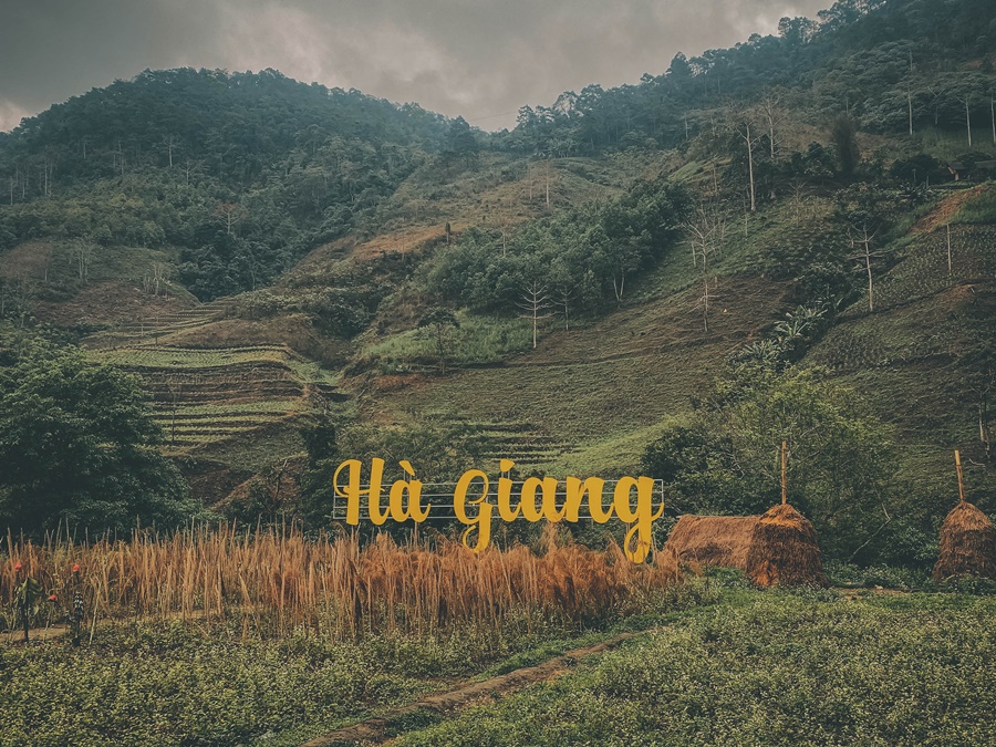 welcome to ha giang tourist sign HA GIANG at the start of loop 1