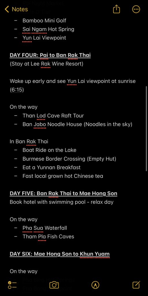 Mae hong son loop screenshot of working out from itinerary planning from iCloud notes on phone part 2