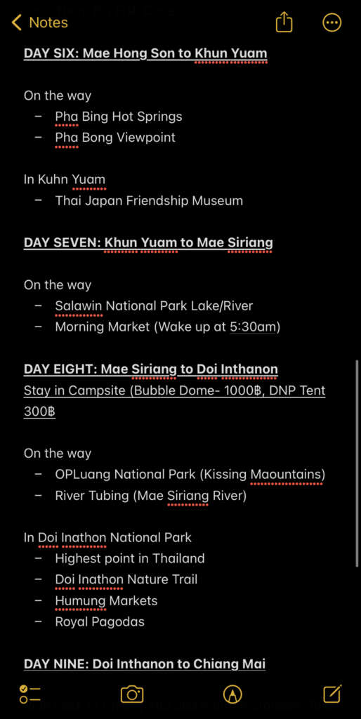 Mae hong son loop screenshot of working out from itinerary planning from iCloud notes on phone part 3