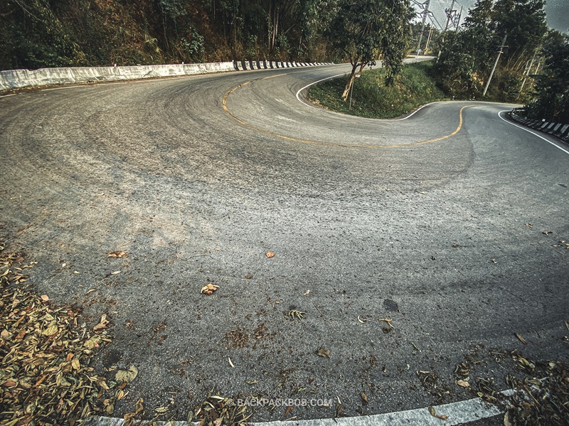 a hair pin curve on the road to pai highway route 1059