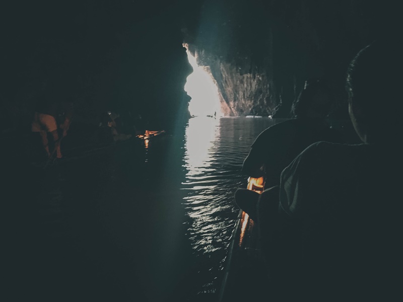 low light phot on bamboo boat raft in mae hong son cave motorbike loop tham lod cave