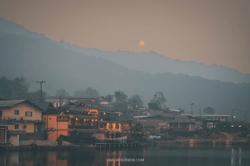 ban rak thai lake at sunset