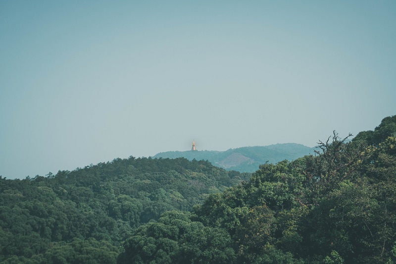 doi inthanon trail to mountain top royal cheddi pagoda in distance