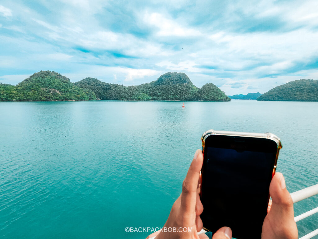 How to take the ferry boat to Langkawi pho of the scenic view on the journey I take a photo with my iPhone