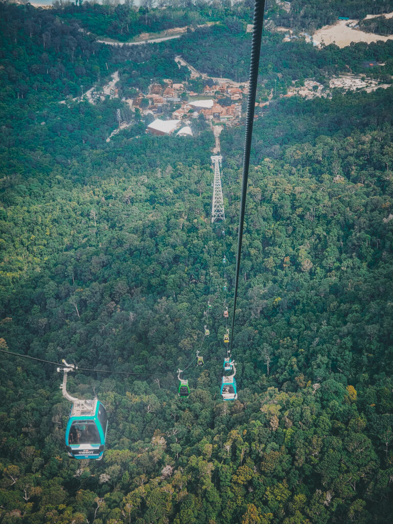 Photograph of the full length of the Langkawi Cable car system.