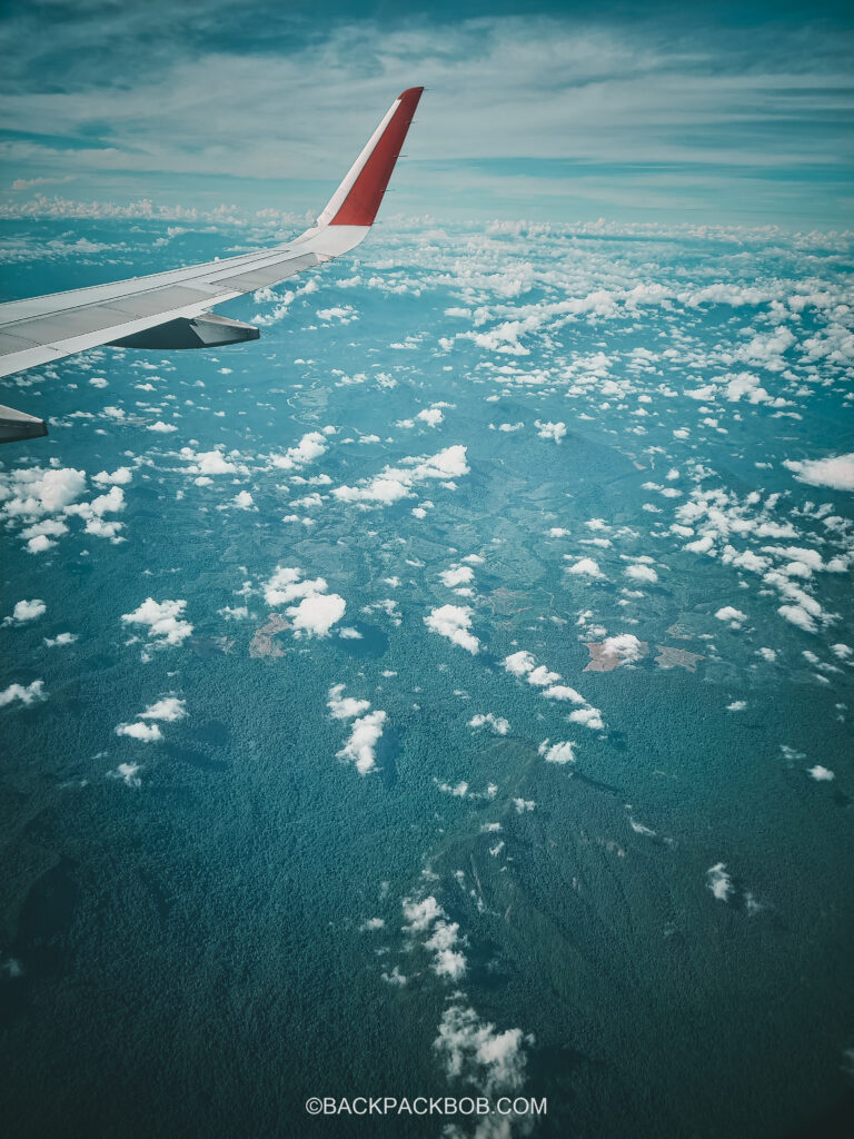 Ariel shot of Borneo rainforest and mountain range