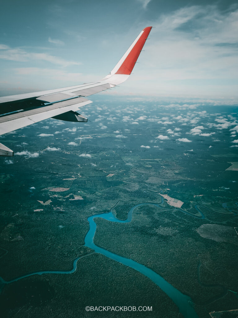 Kinabatangan River Helicopter Photo seen from above birds eye view perspective of Borneo island