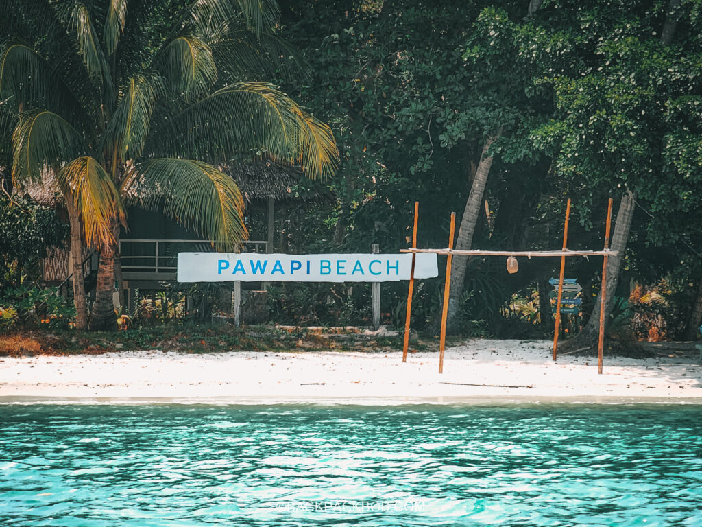 Pawapi Beach Resort Sign on Beach in Koh Mook