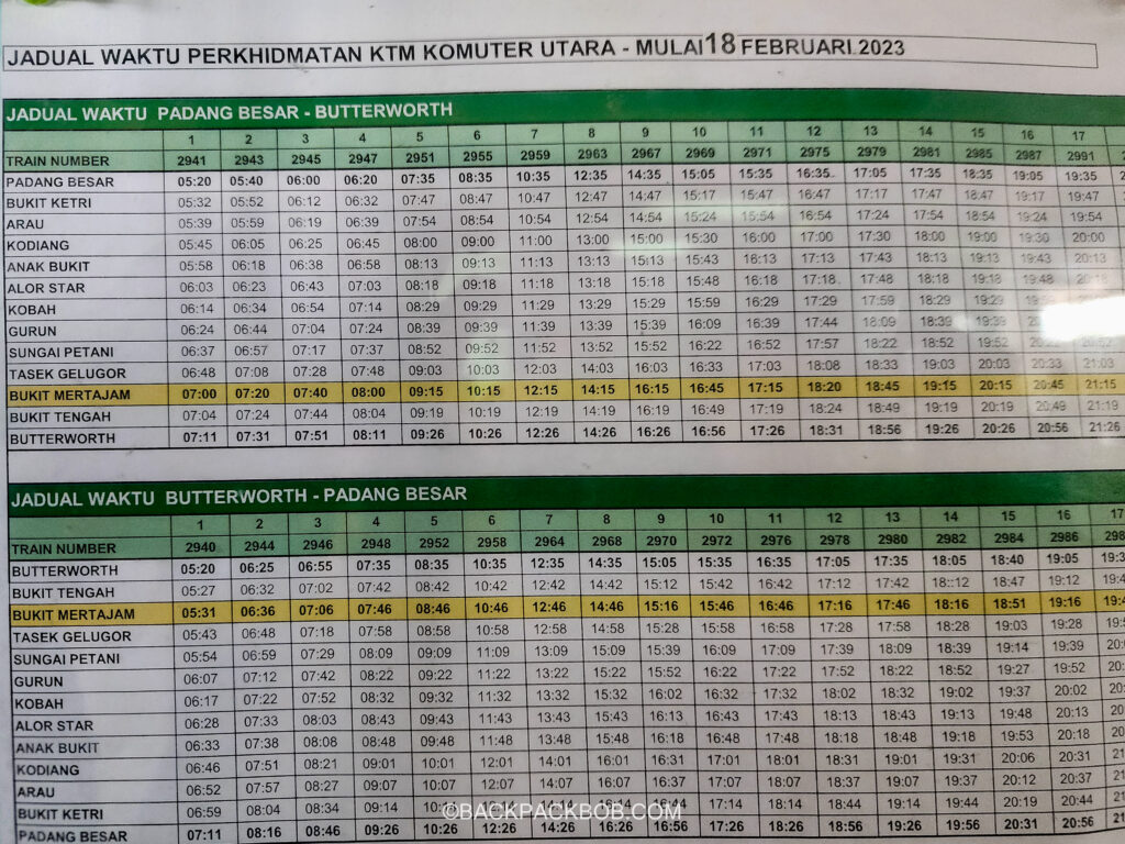 Panadg Besar to Butterworth. Georgetown, Penang Train Timetable. Useful for connecting with train from thailand