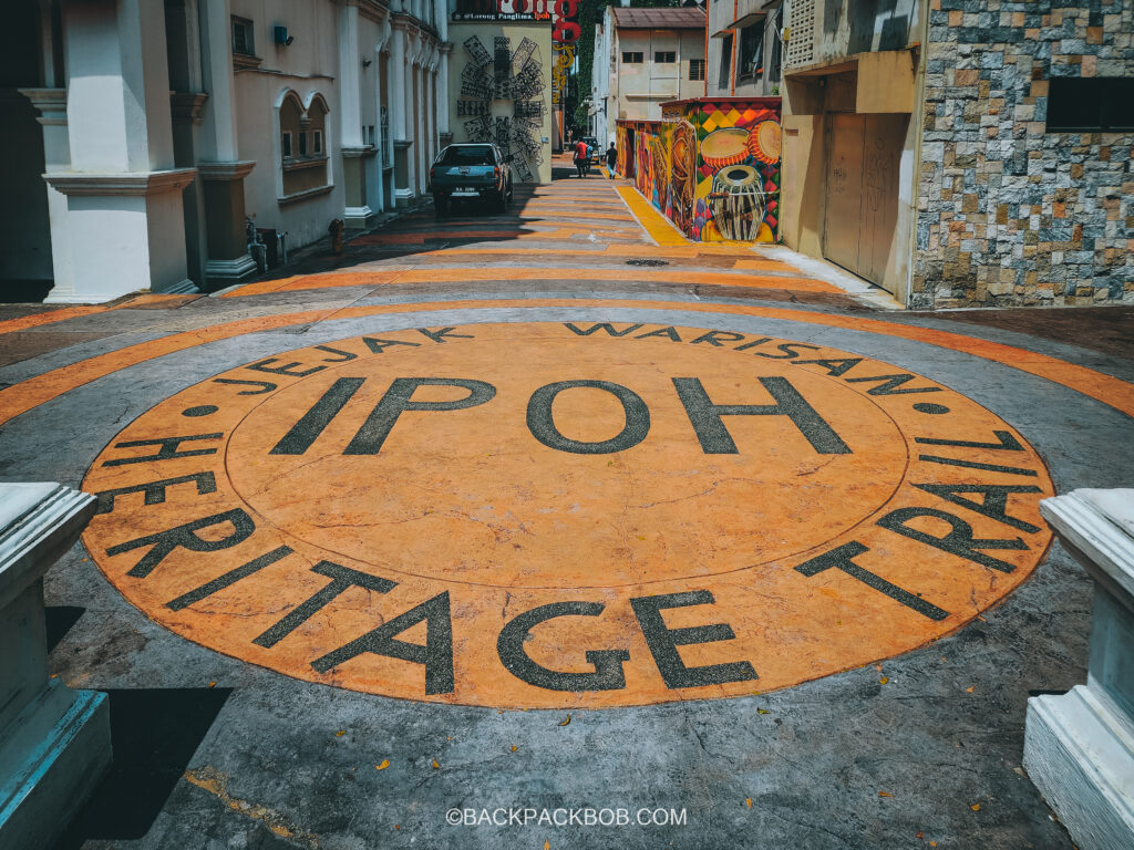 jejak warisan Ipoh Heritage walking trail sign on the floor in ipoh town center trail start point