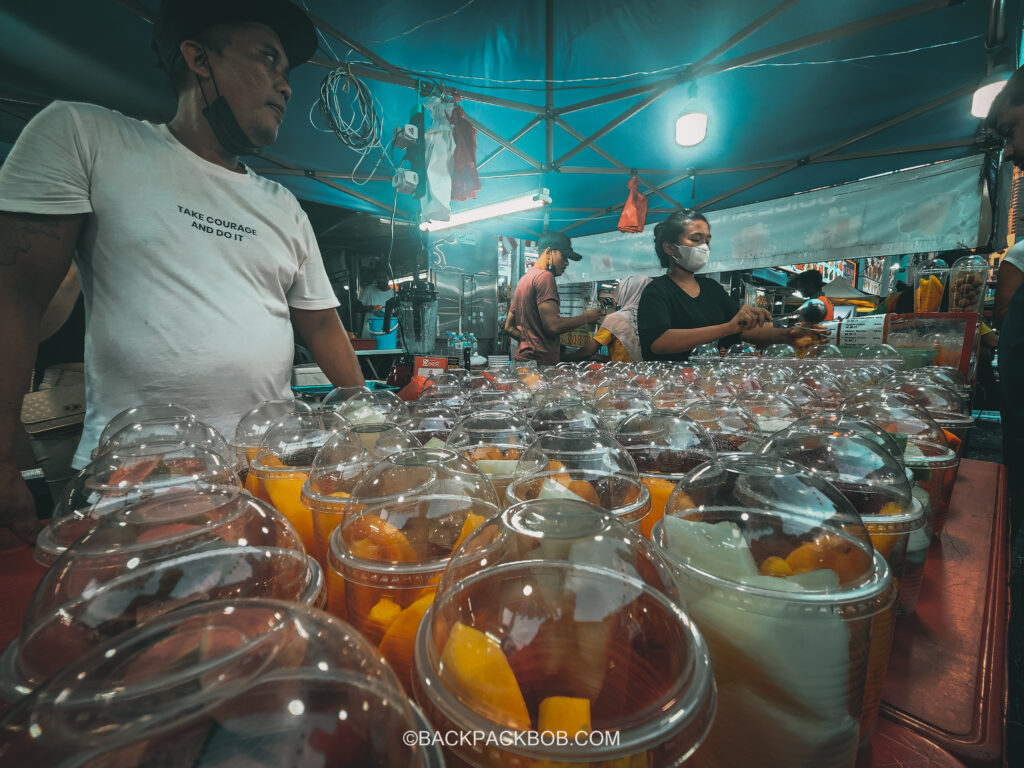 Fruitshakes are lined up and sold in Kuala Lumpur