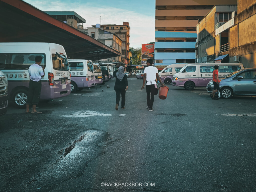 The mini bus station in Sandakan town in Borneo