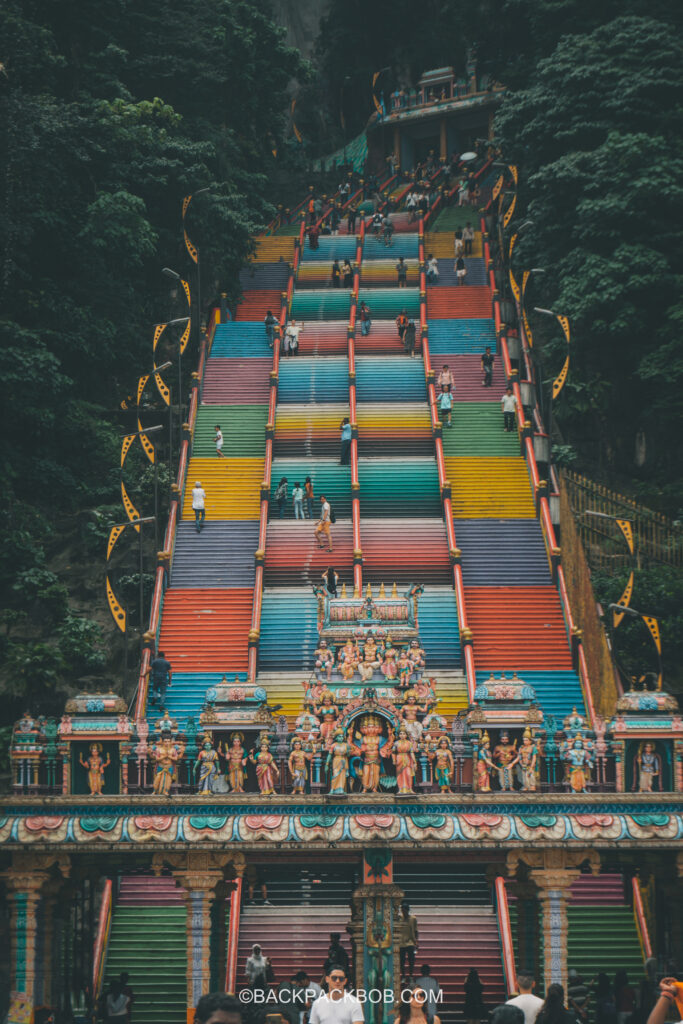The rainbow staircase which leads up the hill to the Kuala Lumpur free Batu Cave