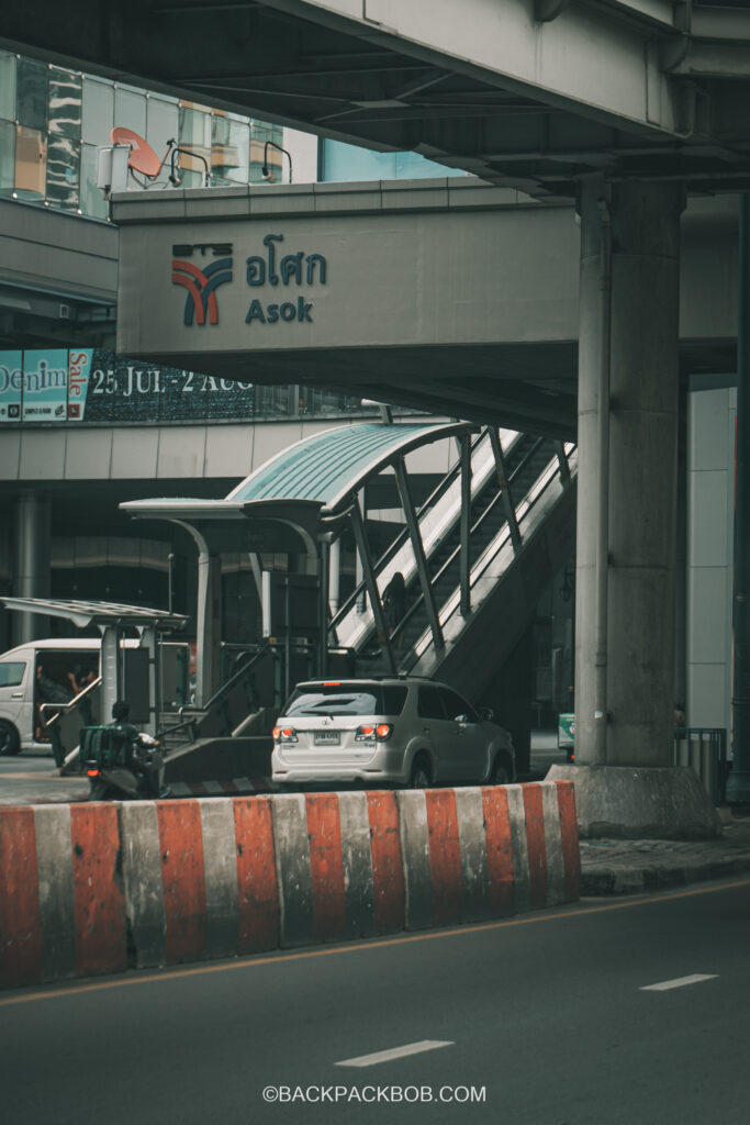 BTS Skytrain station from ground level the station is elevated over the street