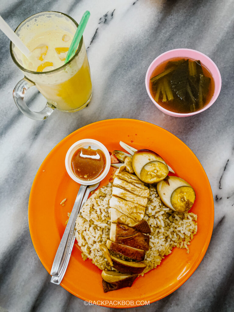 A typical meal in Ipoh, chicken and rice for one dollar
