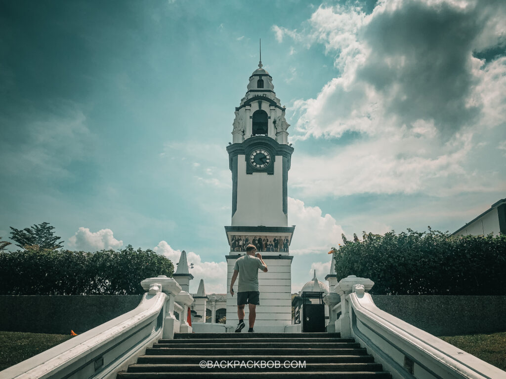 Backpack bob at the clock tower in ipoh