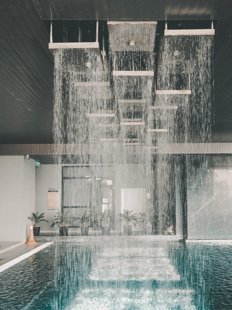 This waterfall was a free to use attraction in Kuala Lumpur, the waterfall has ten spouts which rain into the pool