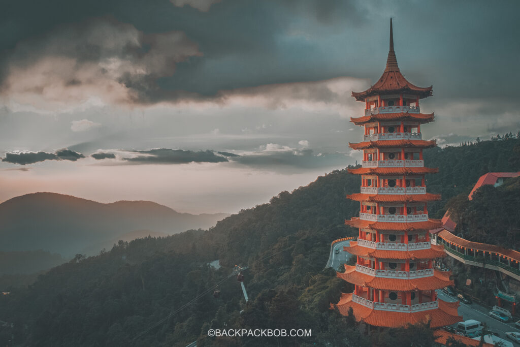 A photo of the red tower and amways skycab at the Genting Highlands, which is near to Kuala Lumpur