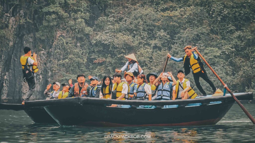 bamboo boat side trip in the ha long bay at vietnam tour