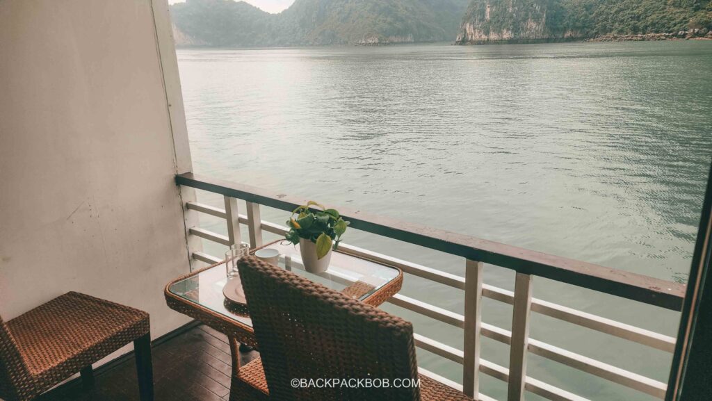 chilling in the most iconinc spot in Ha Long Bay Ha Long Bay Luxury boat tour cruise with balcony and bath tub